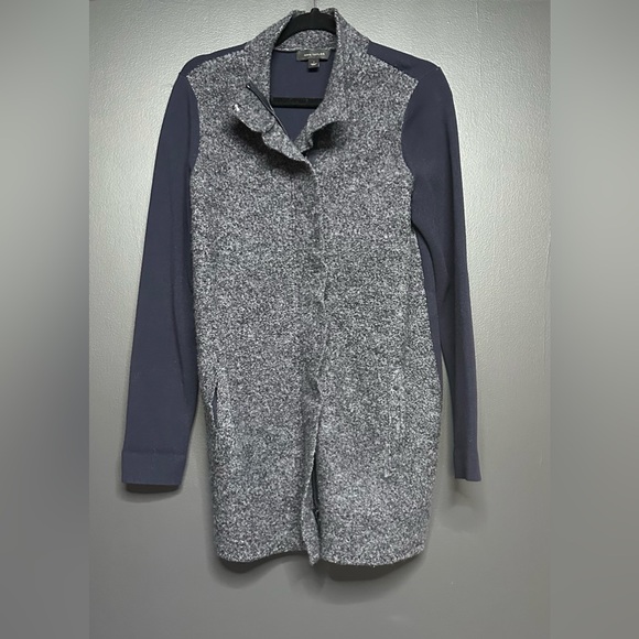 Ann Taylor Boiled Wool Zip Front Coatigan Navy S - Picture 3 of 5